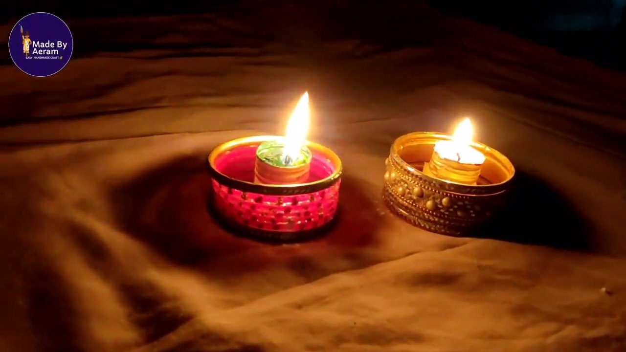 How to make old bangles diya stand  Making old bangles diya stand
