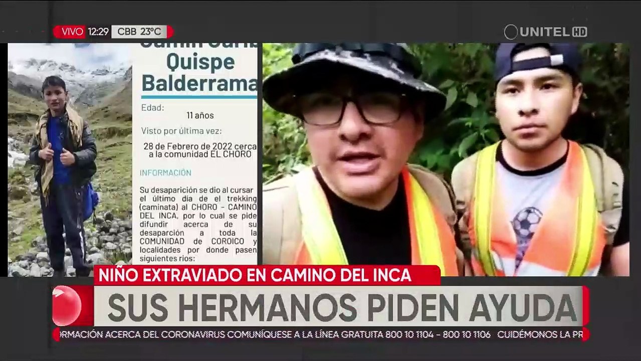 Hermanos de Jamin piden ayuda para intensificar la búsqueda del menor en la ruta del Inca