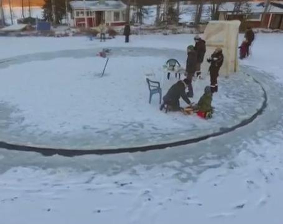 Finnish inventor transforms ice into spinning carousel