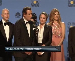 John Travolta thanks press for Golden Globe win backstage