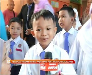 Pelbagai ragam murid pada hari pertama persekolahan