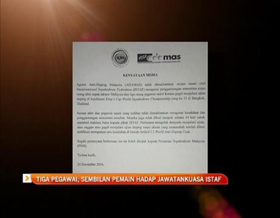 Tiga pegawai, sembilan pemain hadap jawatankuasa ISTAF