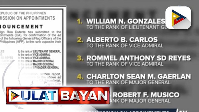 Pres. Duterte, isinumite sa Commission on Appointments ang ad interim appointment ng ilang opisyal ng AFP
