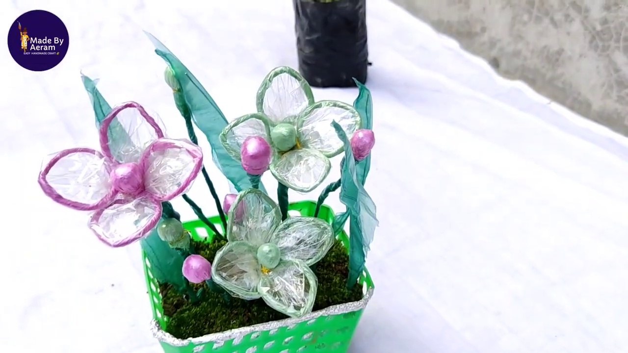 Flower making with Carry bag  Making Polly bag flower idea