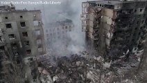 Drone footage shows destroyed buildings in Borodyanka, northwest of Kyiv following Russian strikes