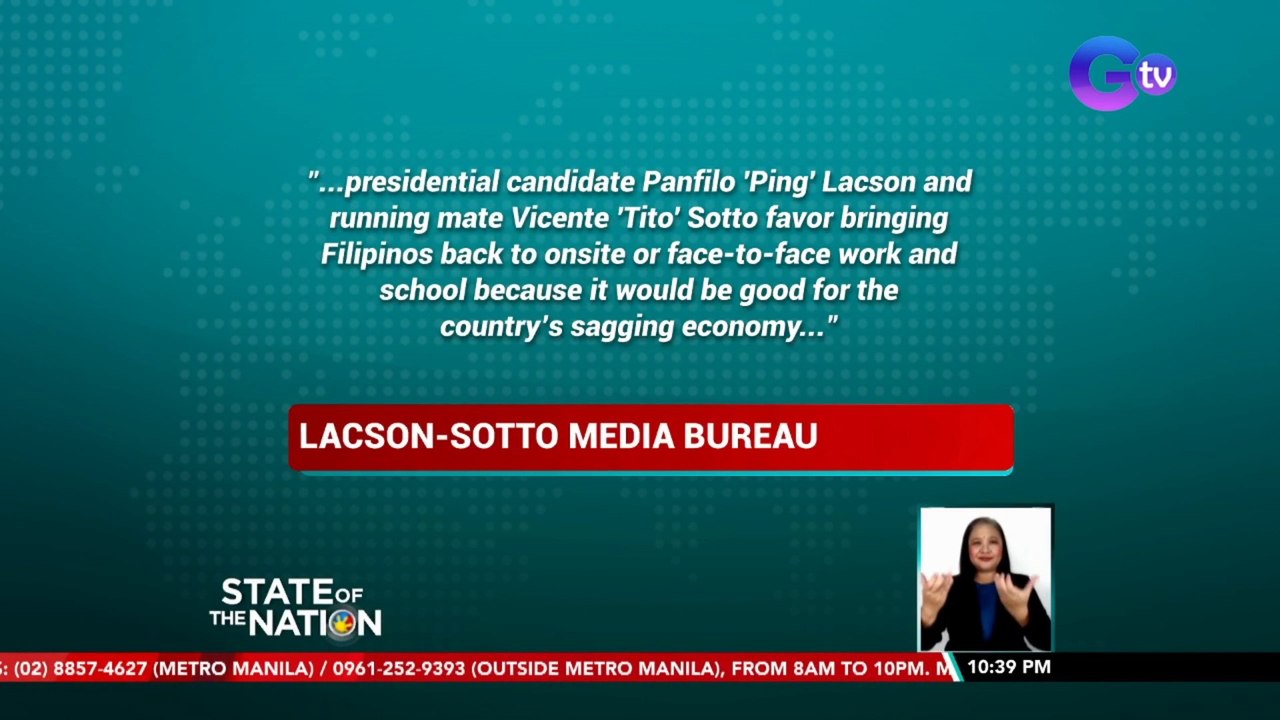 Tambalang Senator Panfilo Lacson at Senator Tito Sotto, pabor sa pagbabalik sa opisina ng mga empleyado at sa face to face classes | SONA