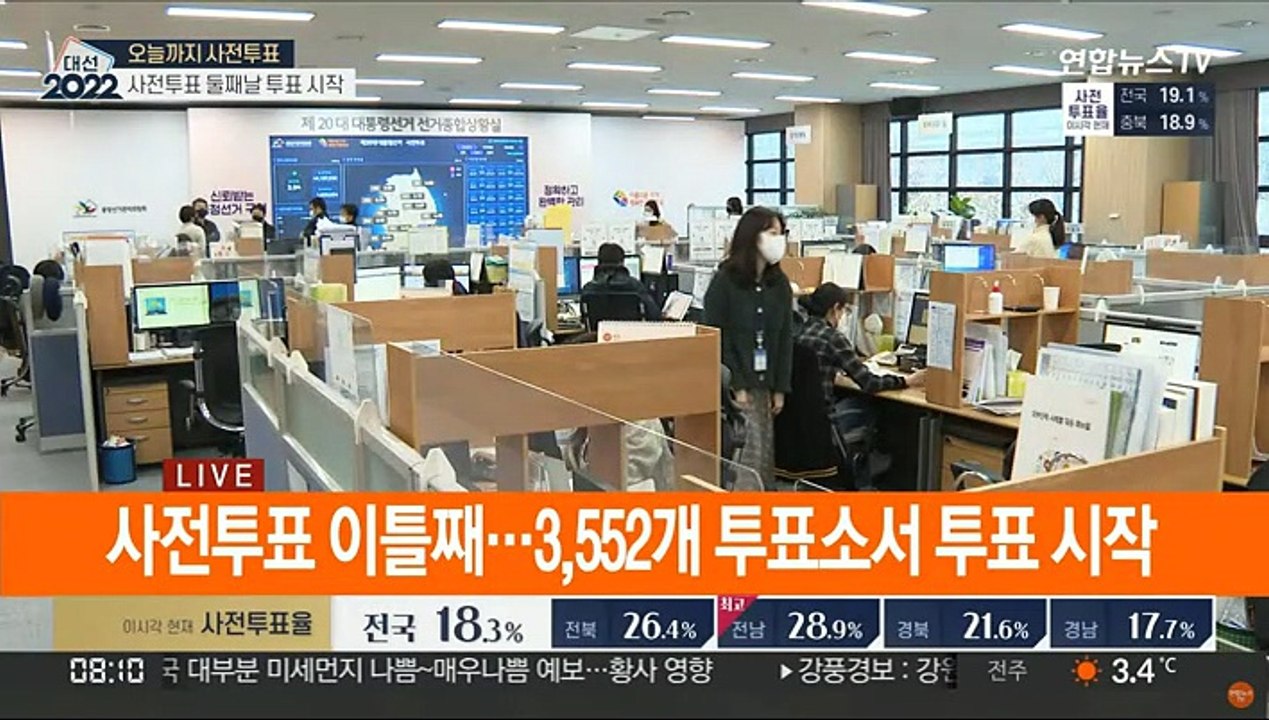 사전투표 둘째날, 오전 8시 투표율 19.11%…19대보다 6.61%p↑