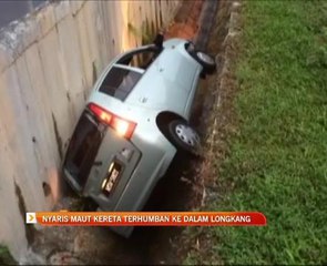 Nyaris maut kereta terhumban ke dalam longkang