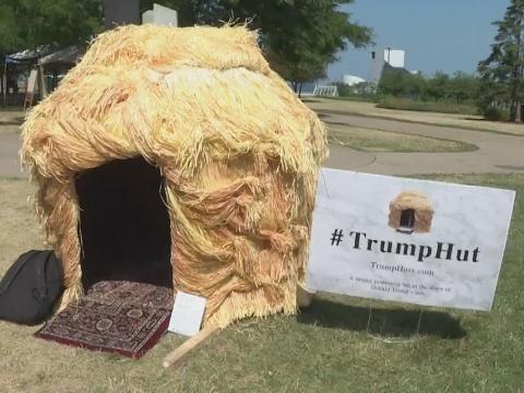 Anti-Trump hair-shaped hut on display at RNC