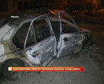 Dua rentung, kereta terbakar rempuh tiang lampu