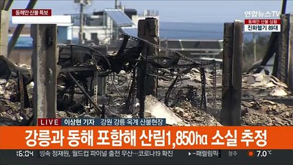 옥계 산불 진화율 20%…강한 바람 변수