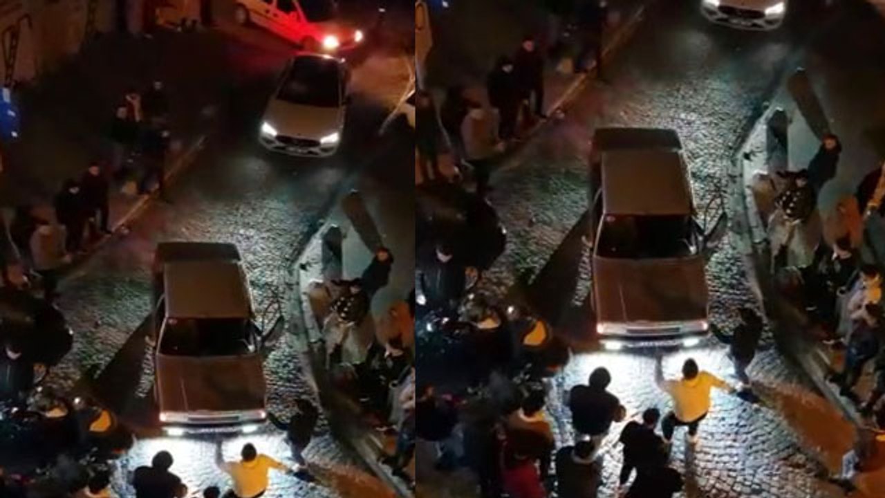 Galata Kulesi Meydanı'nda yol kapatan, dans edip meşale yakan magandalar kamerada