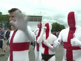 English football fans celebrate last-minute win over Wales