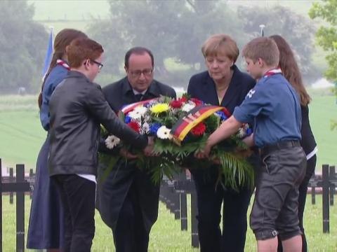 Francois Hollande and Angela Merkel mark centenary of Battle of Verdun