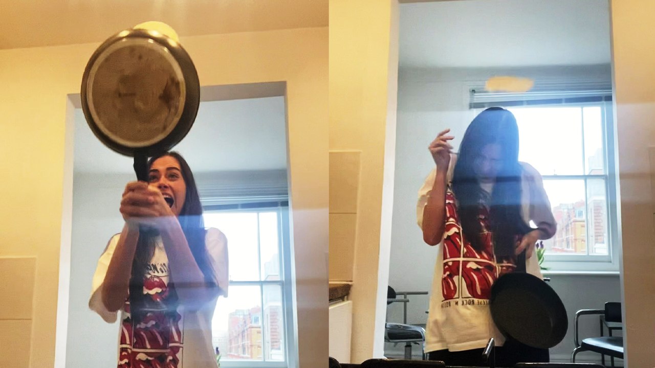 'Girl learns that flipping pancakes isn't her strong suit '