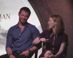 Chris Hemsworth and Jessica Chastain do Malaysian puns, Charlize Theron can't rap