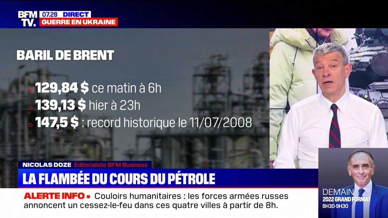 Guerre en Ukraine: le prix du baril de Brent proche du record absolu