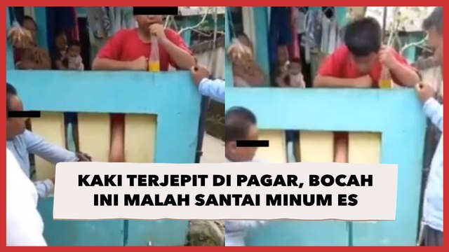 Kasihan tapi Kocak! Kaki Terjepit di Pagar Tembok Rumah, Bocah ini Malah Santai Minum Es