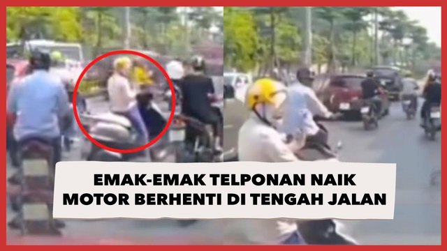 Duh Bikin Macet! Emak-emak Santai Telponan Naik Motor Berhenti di Tengah Jalan