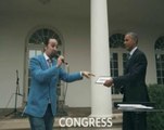 President Barack Obama teams up with rapper for Rose Garden freestyle