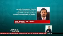 Giit ni Sen. Pacquiao, hindi handang mamuno sa bansa ang kandidatong 'di dumadalo ng debate at 'di humaharap sa publiko | SONA