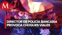 Director de Policía Bancaria en Pachuca atropella a motociclista y al huir choca contra autobús