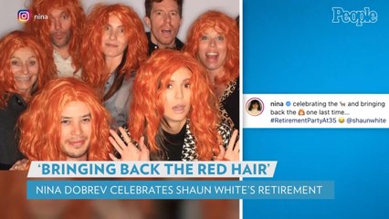 Nina Dobrev and Friends Celebrate Snowboarder Shaun White’s Retirement in Red Wigs
