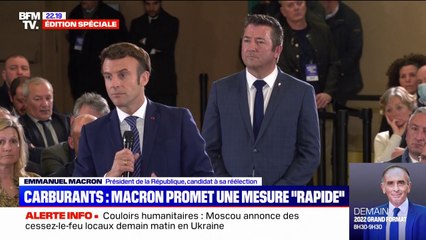 Ukraine, carburant, redevance télé... Emmanuel Macron répond à des Français lors de son premier déplacement de campagne