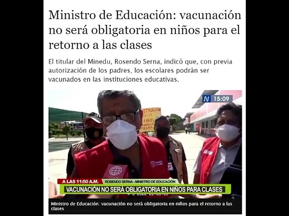 MINISTRO DE EDUCACIÓN AFIRMA QUE LA VACUNACIÓN NO SERÁ OBLIGATORIA