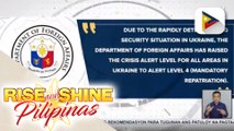 DFA, itinaas na ang Ukraine sa crisis Alert Level 4; Mandatory evacuation sa mga Pilipino sa Ukraine, ipatutupad