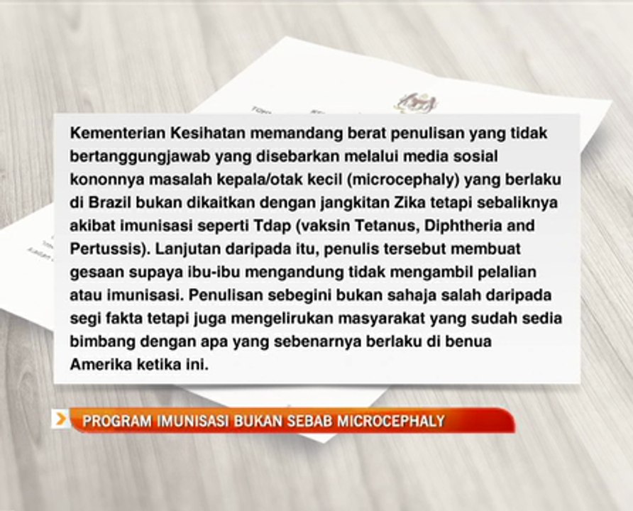 Program imunisasi bukan sebab microcephaly