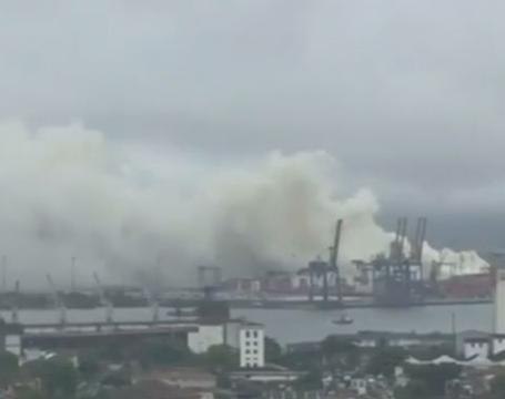 Chemical container fire restricts Brazil's Santos port