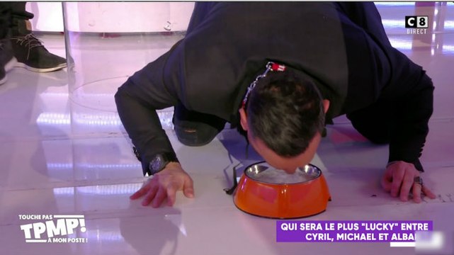Zapping du 25/02 : En laisse, Cyril Hanouna mange dans une gamelle… la séquence malaise