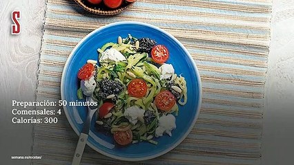 Vídeo Receta: Espaguetis de calabacín con tapenade de tomatitos y burrata