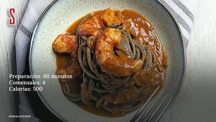 Vídeo Receta: Carabineros al whisky con pasta de sepia