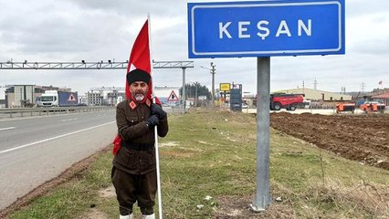 Şehitler için Çanakkale'ye yürüyen Gümüş, Keşan'a ulaştı