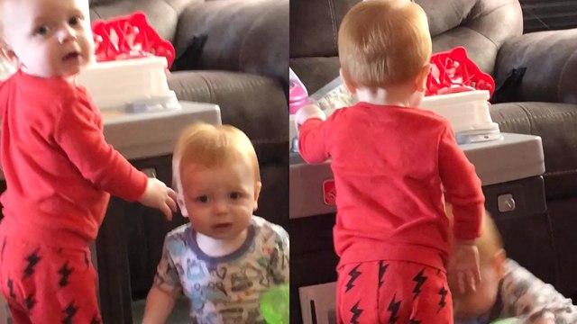 'Calm & composed toddler FINALLY loses it on his naughty twin brother  '