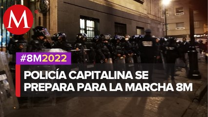 Grupo antimotines de la Marina refuerzan seguridad en el Zócalo previó al 8M