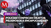 Elementos de la policía decomisaron martillos y mazos a grupo de encapuchadas en metro Revolución