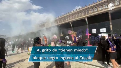 下载视频: Bloque negro choca contra vallas de Palacio Nacional en marcha del 8M