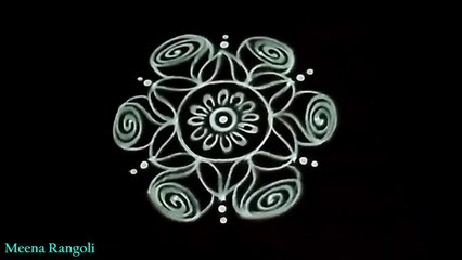 6 rose flowers rangoli design - rose flower kolam design - rose flower rangoli designs