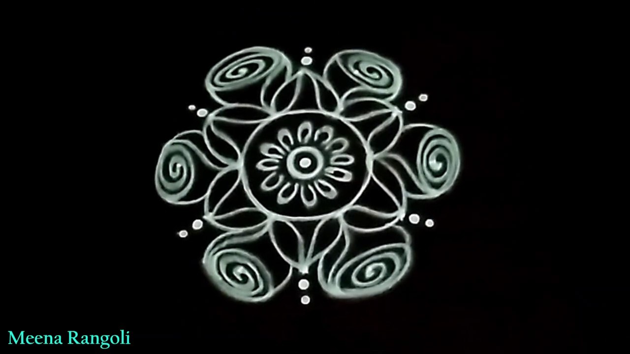 6 rose flowers rangoli design - rose flower kolam design - rose flower rangoli designs