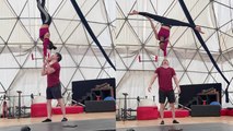 'Creative acrobatic duo trains for a JAW-DROPPING hand-to-head sequence '