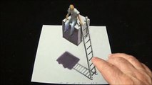 How to Draw Impossible Situation - Drawing 3D Figure - Ladder - Trick Art on Paper