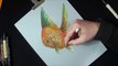 Drawing Goldfish on Lined Paper - How to Draw Goldfish for Kids - 3D Anamorphic Art