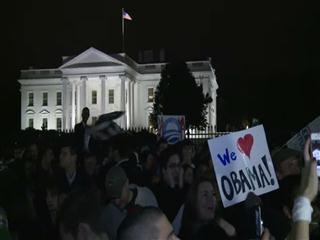 Obama supporters celebrate in front of the White