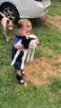 Kid Has His Hands Full on the Farm