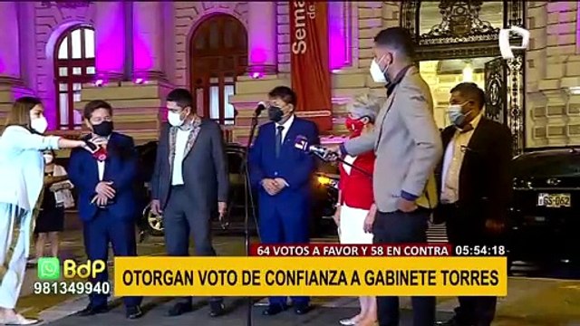 Congreso otorga el voto de confianza al Gabinete de Aníbal Torres