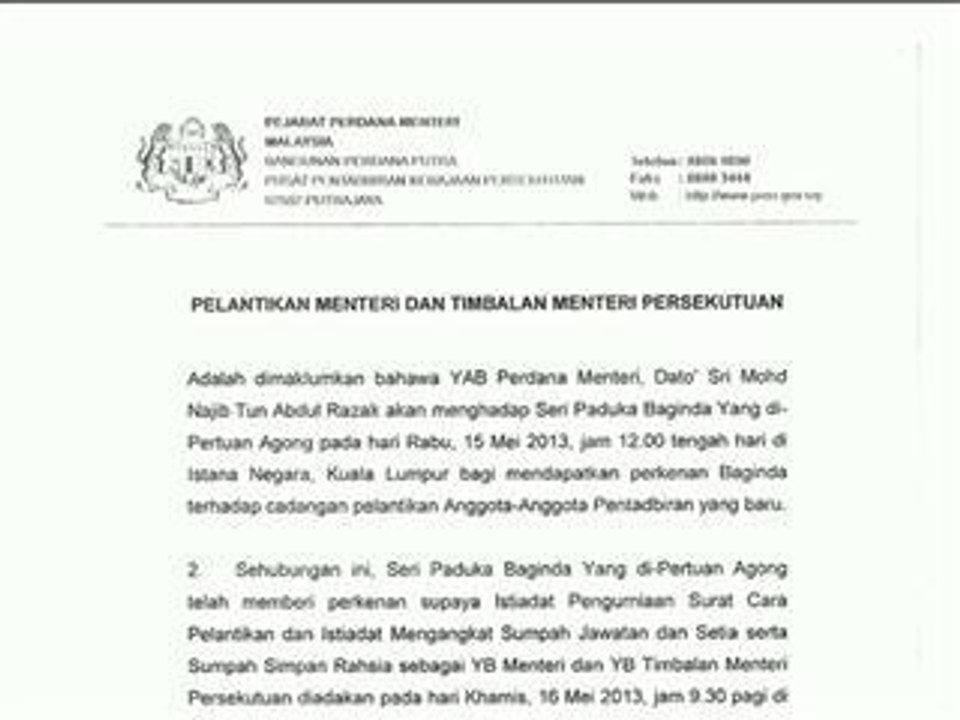 Najib menghadap Yang di-Pertuan Agong hari ini