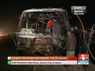 44 maut nahas bas bertembung treler minyak